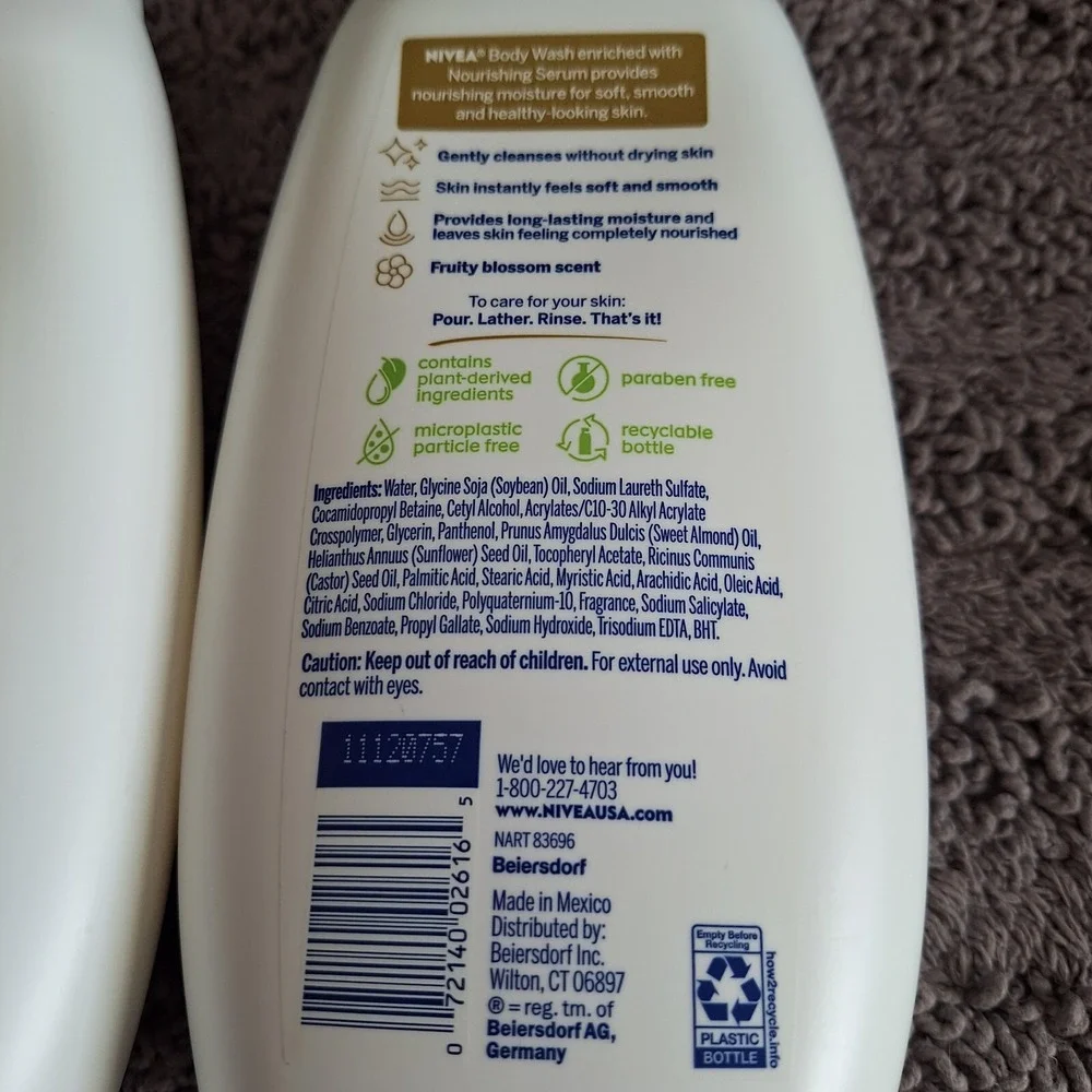 2 Pk NIVEA Nourishing Botanical Blossom Body Wash for Dry Skin Oils Lipids Vita.